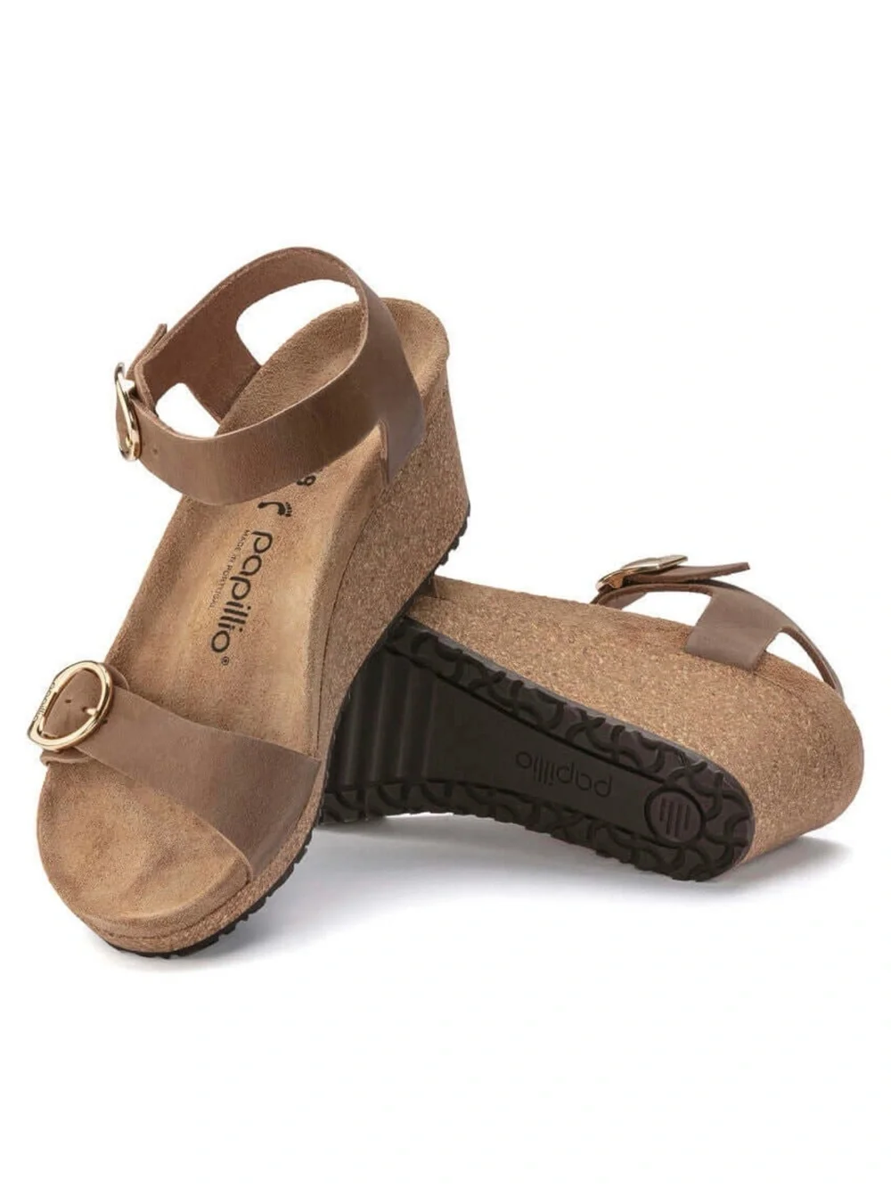 Birkenstock Papillio Cognac-arrow Smokey Ring Buckle Cork Wedge Sandal